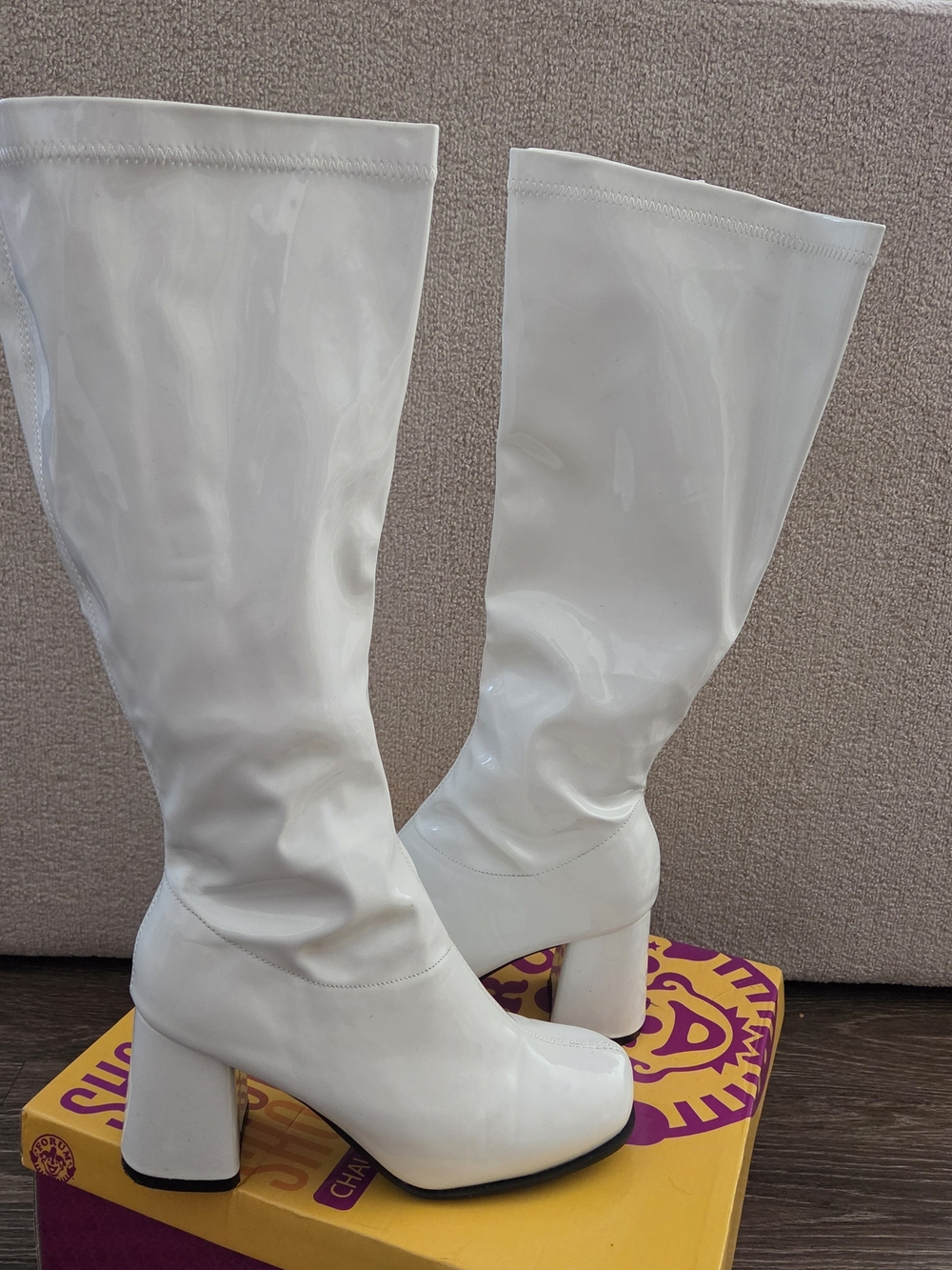 White Knee-High Block Heel Go-Go Boots